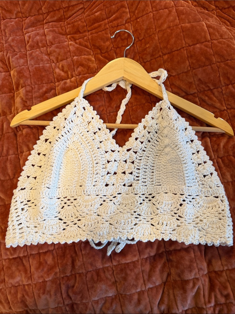 Crochet Halter Camisole Top - Cream